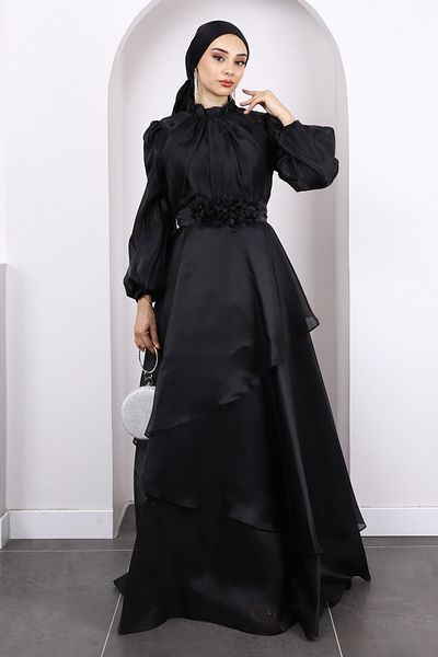 İmajButik Βραδινό φόρεμα με μαύρο μπαλόνι με μανίκια
