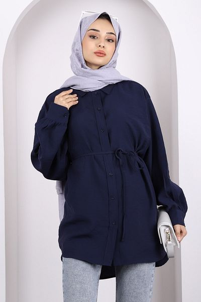 İmajButik Navy Blue Front Button Modal Tunic