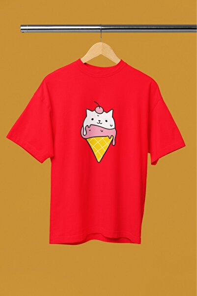 ArtYus تي شيرت رجالي/نسائي برقبة دائرية وأكمام قصيرة مطبوع عليه ICE CREAM CAT...