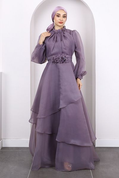 İmajButik Βραδινό φόρεμα με μανίκια λιλά