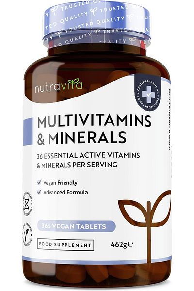NUTRAVITA Multivitamins & Minerals - 365 Vegan Multivitamin Tablets - 1 Year Supply - Multivitamin Tablets for