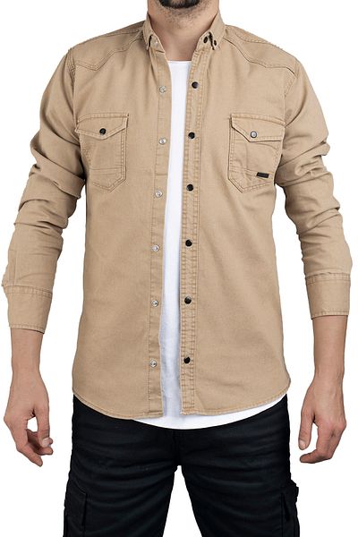 bombe Men's Beige Denim Shirt