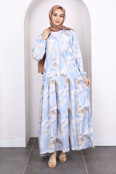 İmajButik Baby Blue φόρεμα με μισό κουμπί με σχέδιο