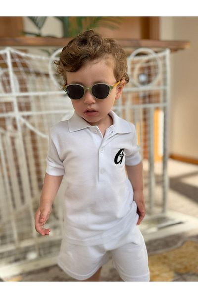 GÖKJOY BUTİK Premium Quality Polo Collar Embroidery Detail Cotton Fabric Boy's Shorts Suit