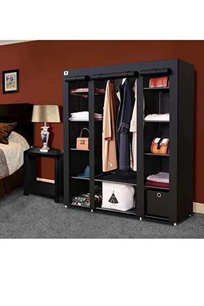 Primo Plus Portable Canvas Fabric Wardrobe Organizer 130x45x175 Cm , Black