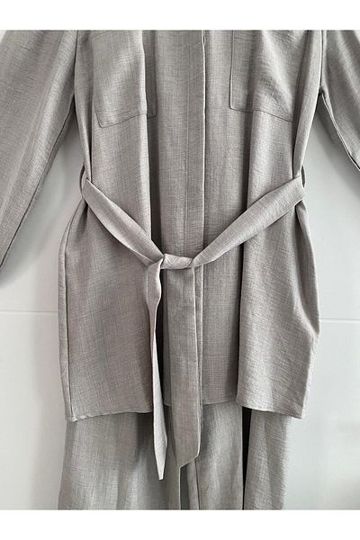 asalya Women's Linen Bottom Top Double Modest Suit