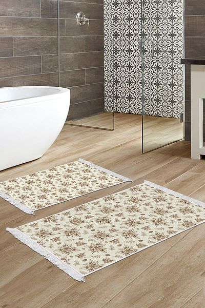 Alanur Home Αντιολισθητική βάση Djt Σετ τουαλέτας Trend Fringed Vintage AL5008 Μπεζ