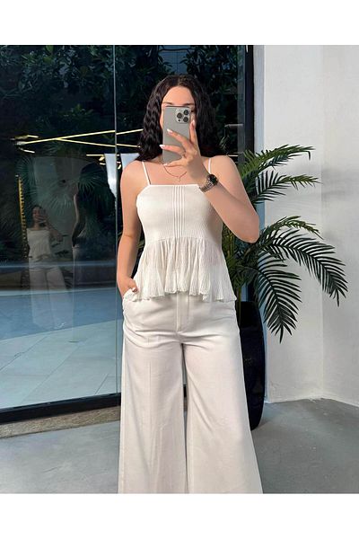 missswans Anita Thin Strap Flounce Knitwear Blouse White