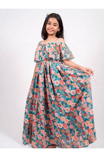 Maithili By Styli Printed A-Line Off Shoulder Maxi Dress