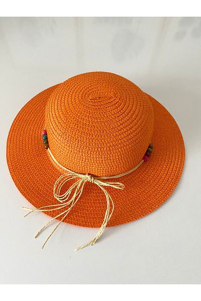 Petek Collection Straw Children's Beach Hat with Bead Accessories (1-9 Years)
