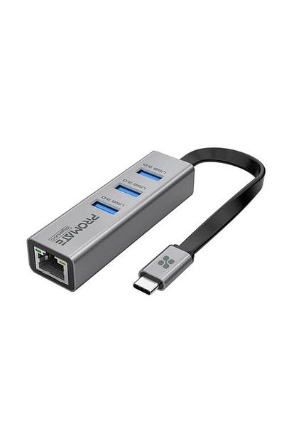 Promate "محول USB-C مع محول إيثرنت يحتوى على 3 منافذ USB 3.0 ونطاق إيثرنت بسرعة 1000 ميجابت