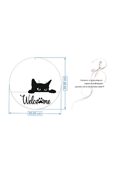 Hilaliart Welcome Wooden Door Ornament with Cat Figure - Wooden Mdf Door with Cat