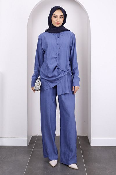 İmajButik Indigo Front Tie Tunic Pants Suit