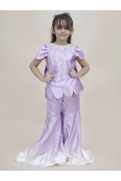 Maithili By Styli Faux Pearl Embellished Scallop Edge Top and Ombre Palazzo Set