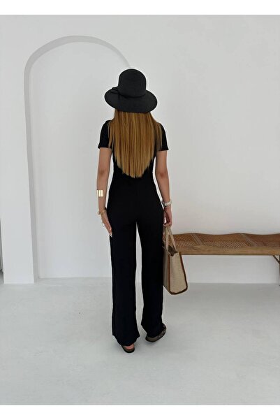 TİENDEROPA Linen Wrinkle Zippered Jumpsuit