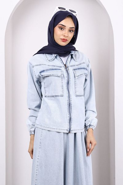 İmajButik Σετ τζιν με μπλε τζιν φούστα