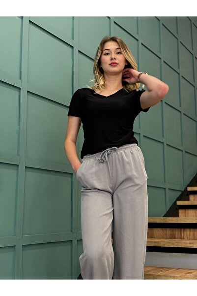 AYHAN Women's V Neck Short Sleeve Blouse