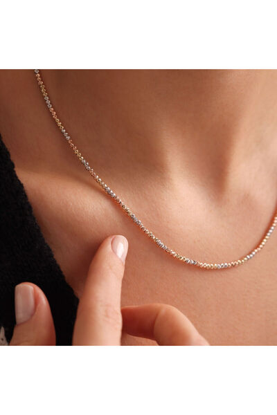 Yıldız Sarraf Altın Dorika Sıra Toplu 3 Renk İnce Kolye (1.5mm)