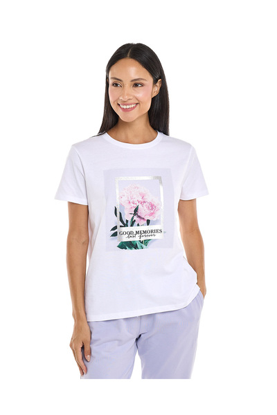 R&B تي شيرت أبيض WB برقبة دائرية لامعة مقاس 8-18