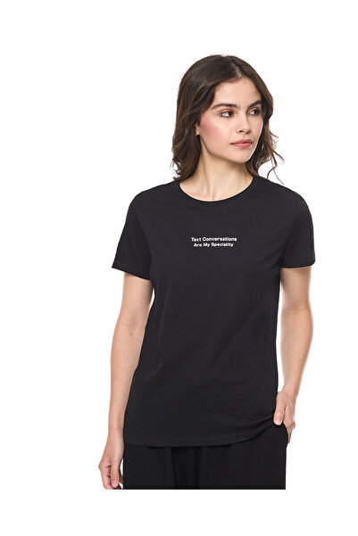 R&B تي شيرت نسائي أسود برسومات أساسية مقاس 8-18