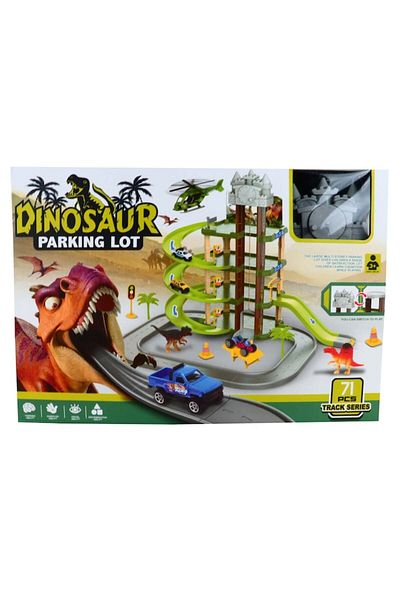 dalimag Dinosaur Toy Parking Lot, 3 Levels, Track, 71 Pieces, 40 cm x 55 cm x 44 cm, Multicolor