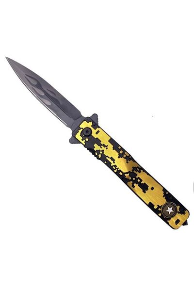 dalimag Cuțit manual, model militar, sistem de spargere a sticlei, oțel, auriu, 21,5 cm,