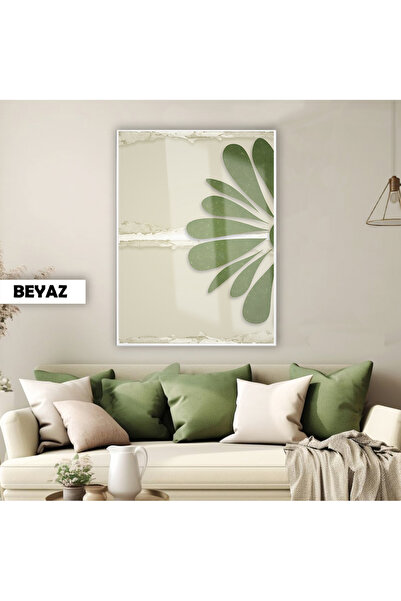 Harikabirev Amazing | Green-Grey Flower Half Model 01 | Framed Tempered Glass Table Single Vertical