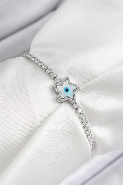 NETWORK ART Bfs Brass Zircon Stone Evil Eye Star Model Silver Color Elevator Women's Bracelet