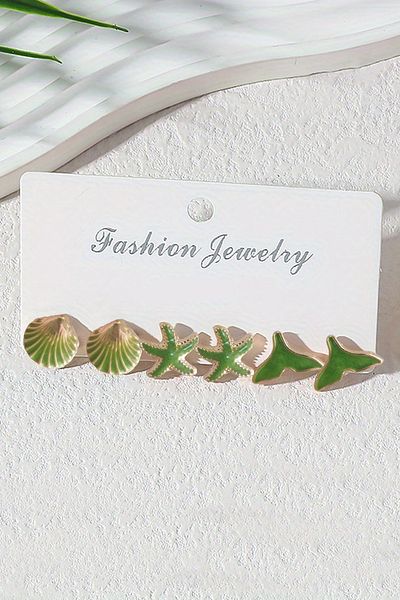 Glaren Sea Themed Green Enamel Women's Earring Set
