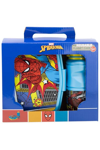 SPIDERMAN Set of 400 ml water bottle and sandwich box, multicolor, plastic, BPA free,