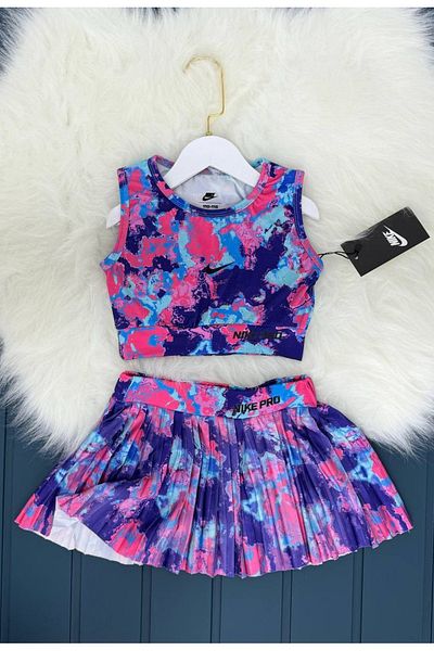 MİNİ İNOWESTA KİDS Girl's Casual Crop Chic Design Shorts Skirt Boxer Vivid Colors Sports Crop Bottom Top Suit