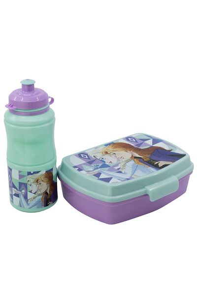 Frozen Set of 400 ml water bottle and sandwich box, multicolor, plastic, BPA free, Ice Magic,