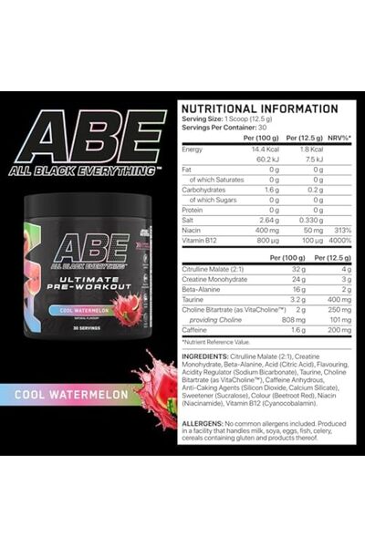applied nutrition ABE Pre Workout Food Supplement Food Supplement- Cool Watermelon, 375 G
