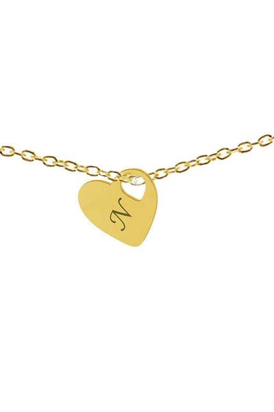 dalimag Lant argint, 50 cm, si charm inima gravat litera N