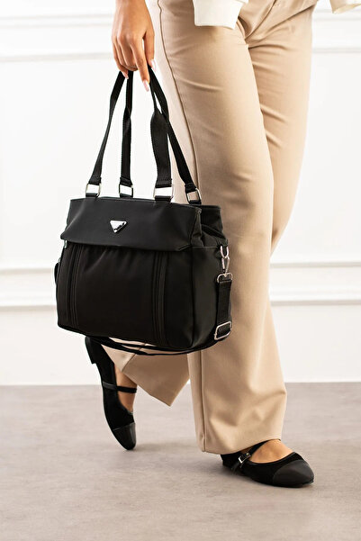 Sanmorris Kadın Siyah Renk Suni Deri 5 Bölmeli Ayarlanabilir Çapraz Askılı El Ve Omuz Çantası