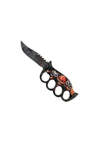 dalimag Cutit Pumnal cu Deschidere Automata, Model Cap de Mort, Zimti, Lungime 21cm, Lama 10 cm