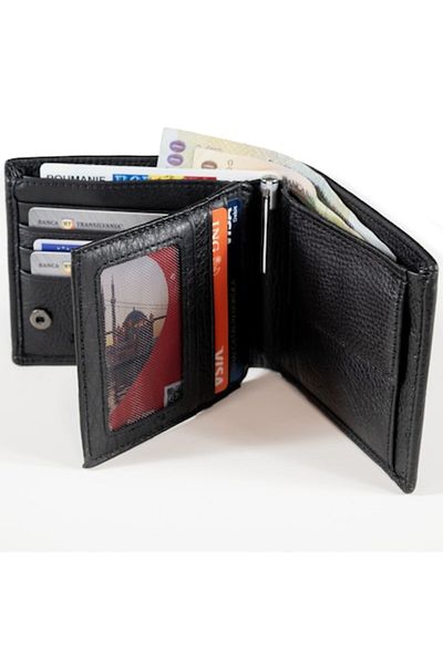 4desire.ro Men's Wallet, Leather, with Pen Included, Black Matte
