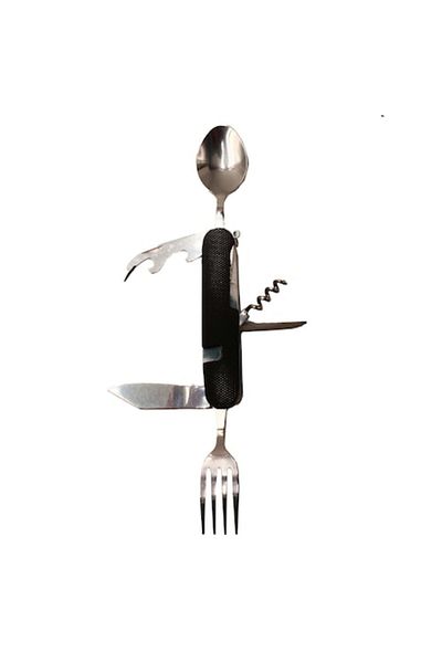 dalimag Detachable multifunctional pocket knife with 6 functions - spoon, fork, black, 25 cm,