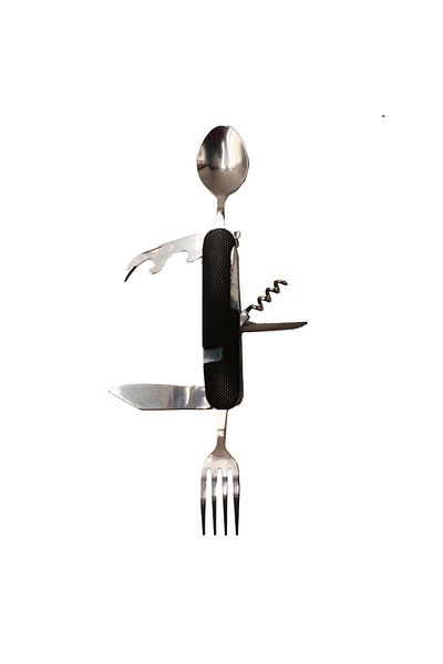dalimag Detachable multifunctional pocket knife with 6 functions - spoon, fork, black, 25 cm,