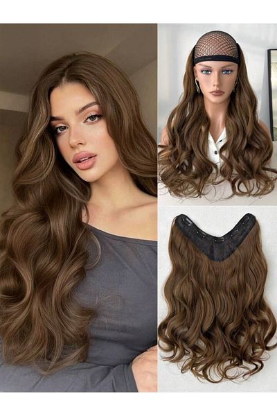 AKOLİFE Auburn Ends Dense Wavy U Part Wide Half Moon Snap Hairpiece Hairpiece -Suitable for Long-Term Use