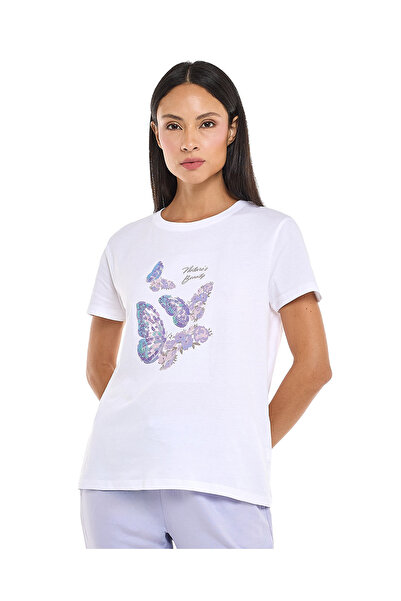 R&B White WB ROUND NECK GLAM TEE 8-18