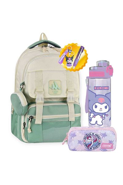 MASTER PACK School Bag, Double Eyed Pen Bag, Coin Wallet, Keychain, Eraser and Flask 500 ml Gift