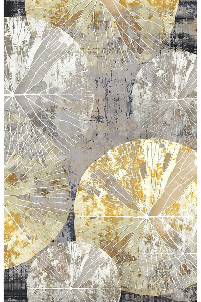 Harikabirev Amazing | Gray-Gold Color Bohemia Macro Pattern 01 | Framed Tempered Glass Table Single Vertical