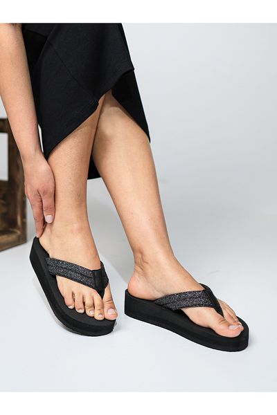 HANOX Doris Wedge Heel Women's Flip Flops Beach Black Slippers Flip Flops (4.3) cm