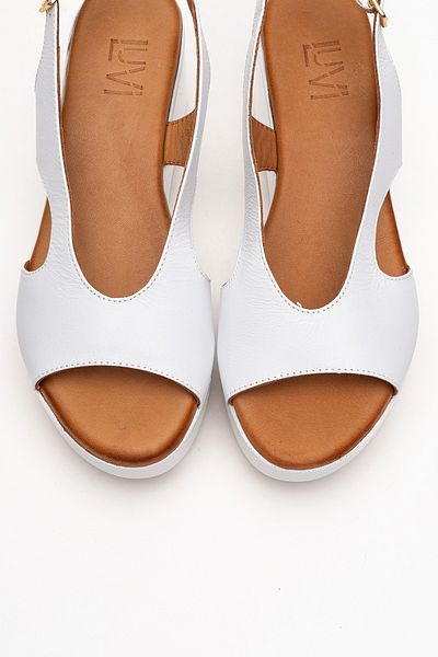 LuviShoes Brad White Skin Genuine Leather Wedge Heeled Women's Sandals