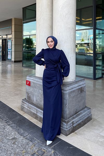 Tarzım Tuba Sahra Side Tie Scuba Hijab Dress