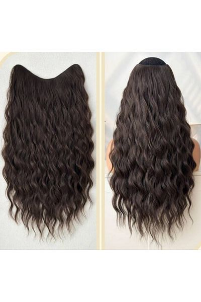 AKOLİFE Chocolate Brown Water Wave Wide U Part Half Moon Hairpiece Snap in Hair - Human Hair Texture