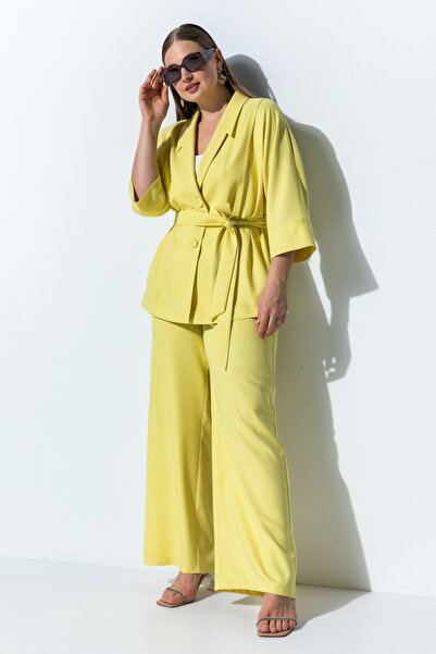 Miss Lilium Şal Yaka Kendinden Kemerli Ceket Pantolon Takımı