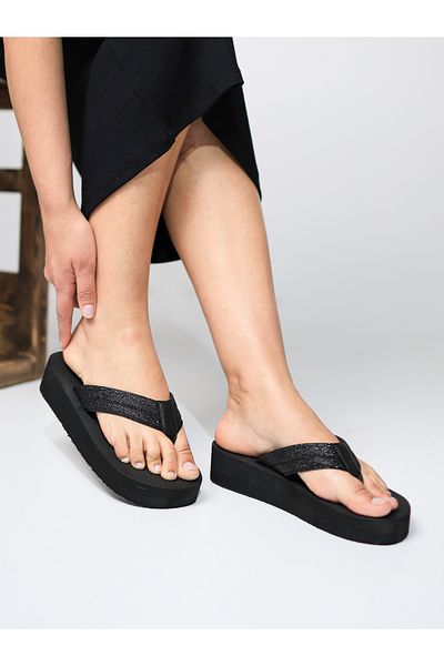 HANOX Doris Wedge Heel Women's Flip Flops Beach Black Slippers Flip Flops (4.3) cm