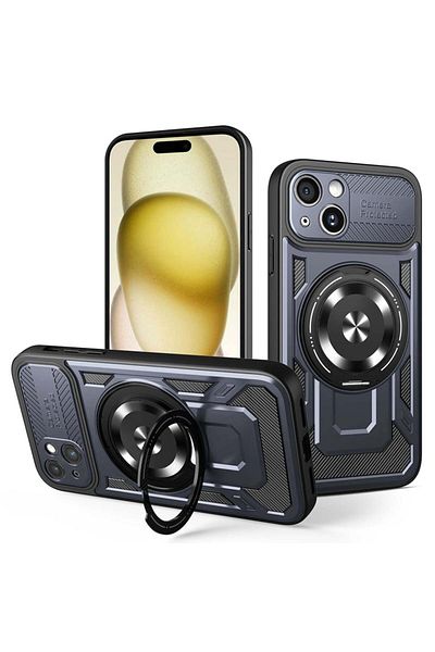 SKYDDAR INNOVATION Carcasă pentru iPhone 15, RuggedCam, inel magnetic rezistent la șocuri, set de autocolante, albastră